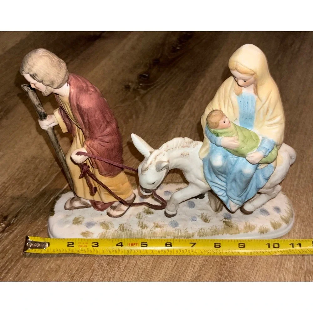 Vintage Flight Into Egypt Nativity Scene Joseph Mary Baby‎ Donkey Porcelain